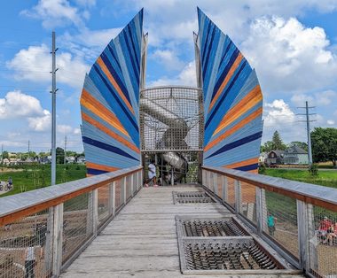 Public art installation on a pedestrian bridge