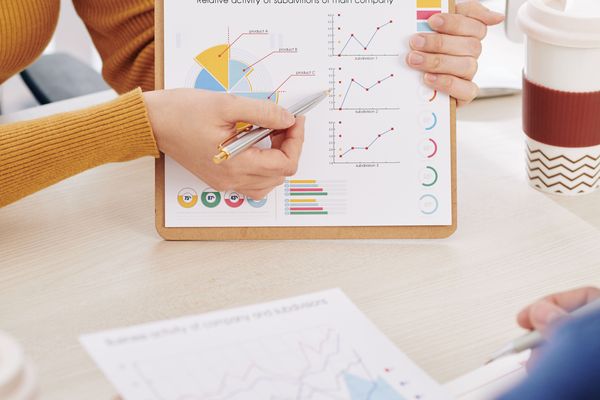 Revenue analysis on a desk